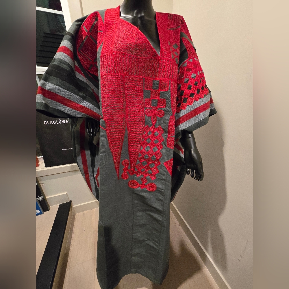 Elegant Grey and Red Kaftan/Bubu Dress